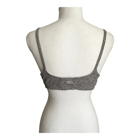 Alo Yoga Alosoft Lounge Sports Bra Heather Grey Sz L V-Neck Bralette Gym - Picture 10 of 15
